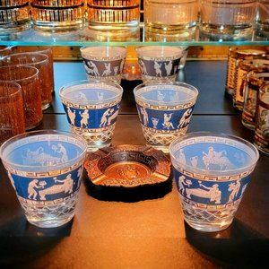 SOLD*Vintage Cera Glass Etruscan Frieze Old Fashioned Glasses (4)